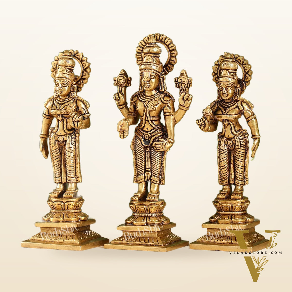 Brass Tirupati Balaji Idol Set with Bhudevi and Sridevi | 8 inch