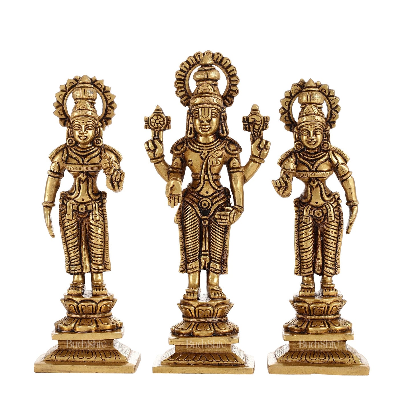 Brass Tirupati Balaji Idol Set with Bhudevi and Sridevi | 8 inch