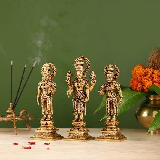 Brass Tirupati Balaji Idol Set with Bhudevi and Sridevi | 8 inch