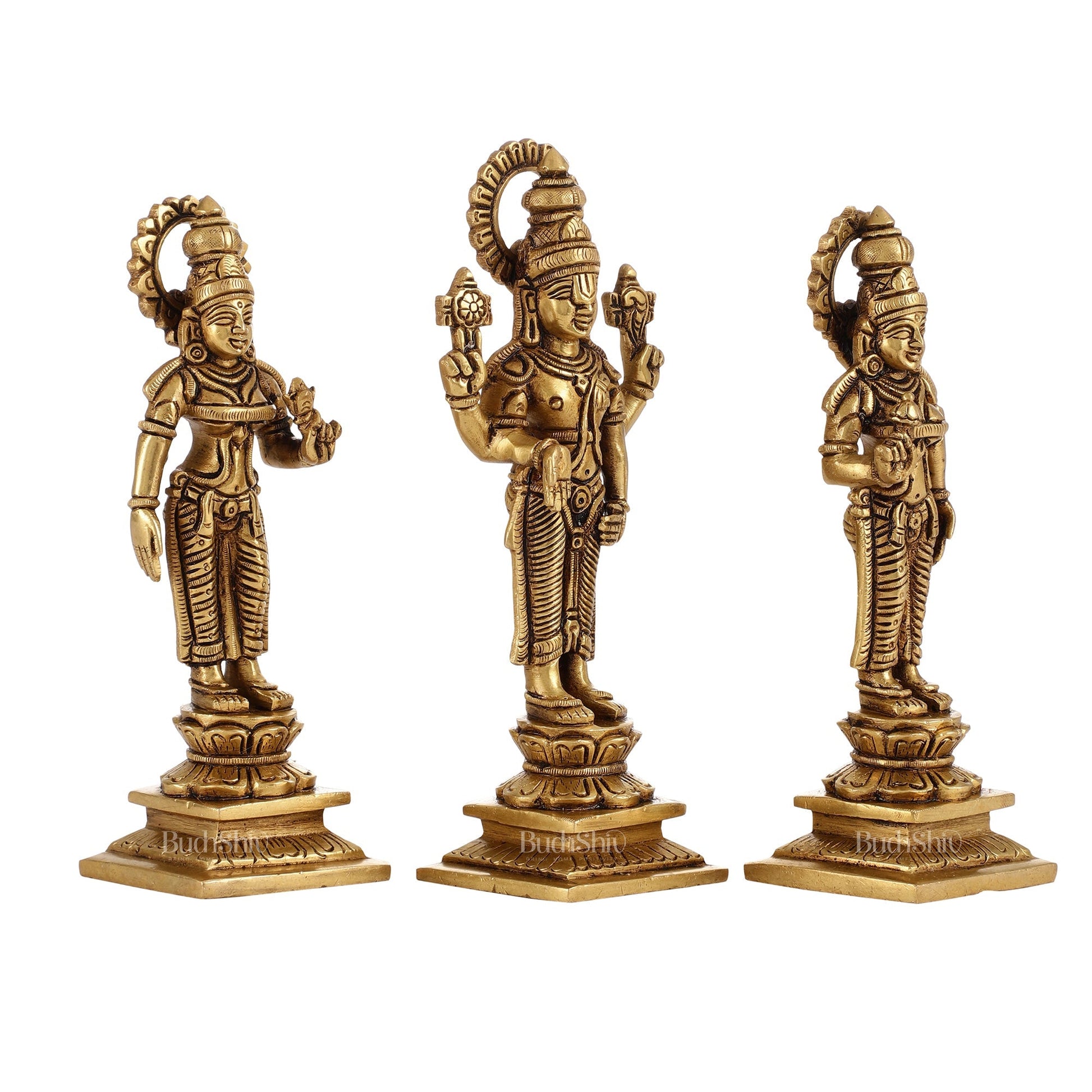 Brass Tirupati Balaji Idol Set with Bhudevi and Sridevi | 8 inch