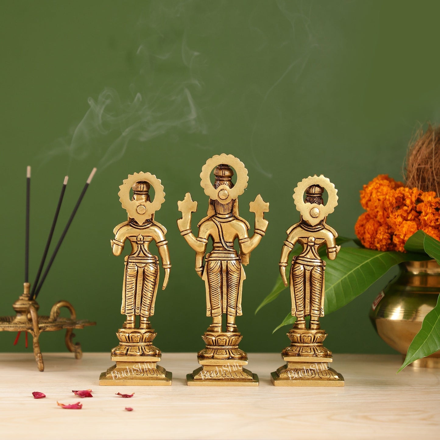 Brass Tirupati Balaji Idol Set with Bhudevi and Sridevi | 8 inch