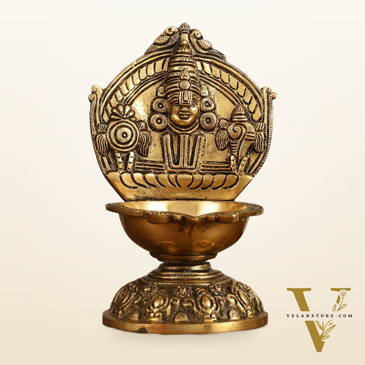 Brass tirupati balaji lamp shankh chakra 9 inch
