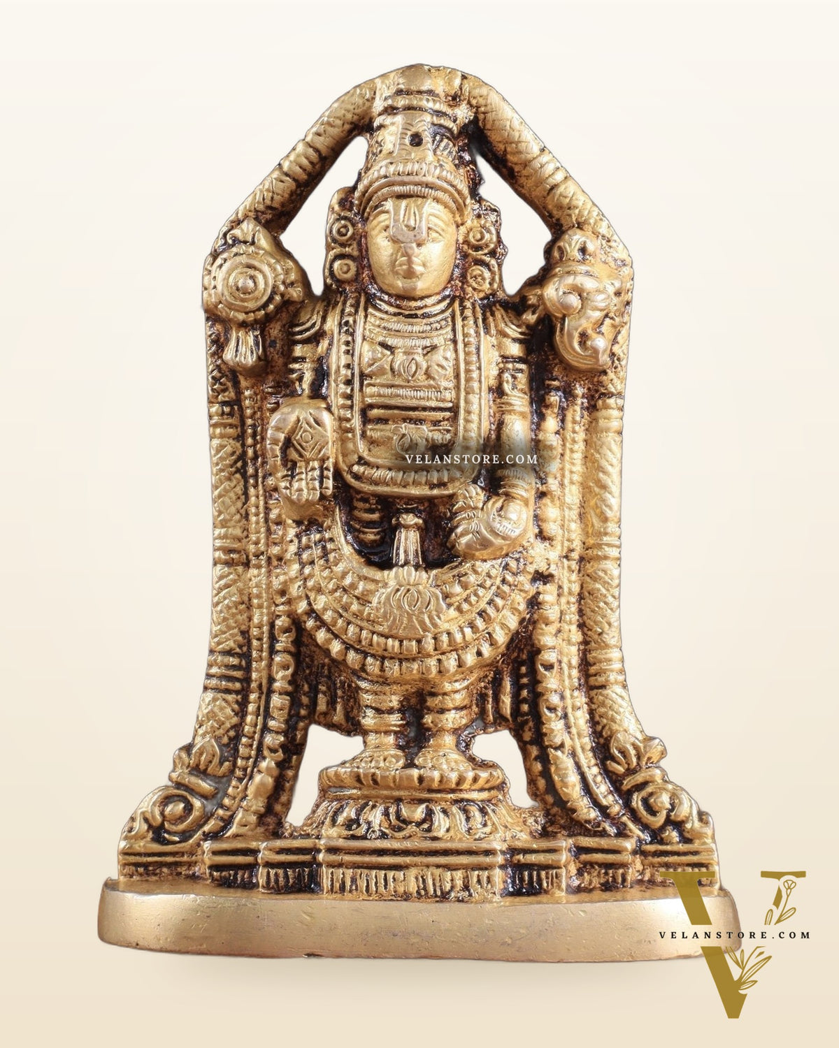 Brass Tirupati Balaji Lord Venkateshwara Idol – 5" x 3.5" x 2" | Finely Carved Divine Statue