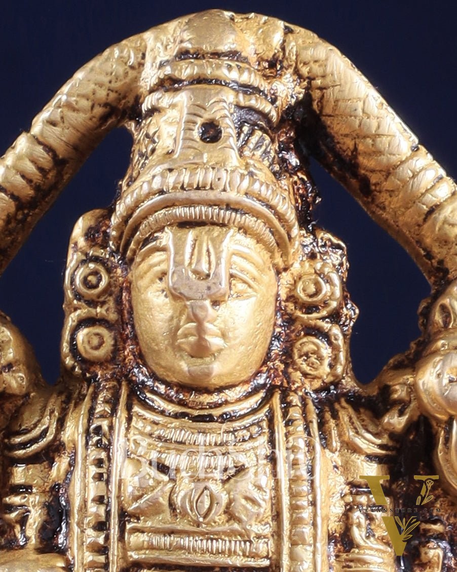 Brass Tirupati Balaji Lord Venkateshwara Idol – 5" x 3.5" x 2" | Finely Carved Divine Statue