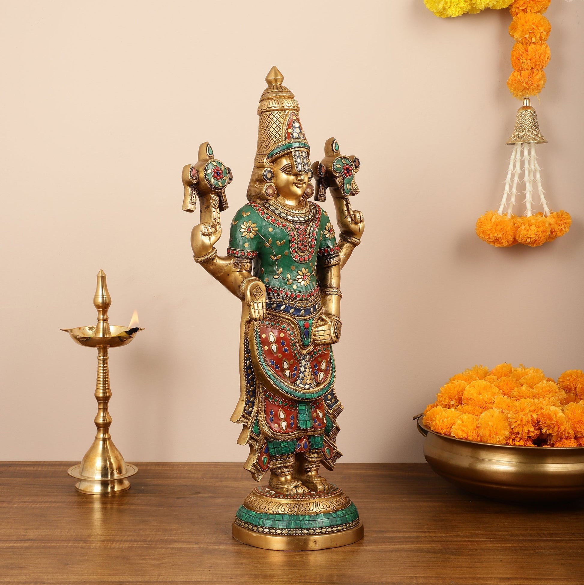 Brass Tirupati Balaji Lord Venkateshwara Statue 24"