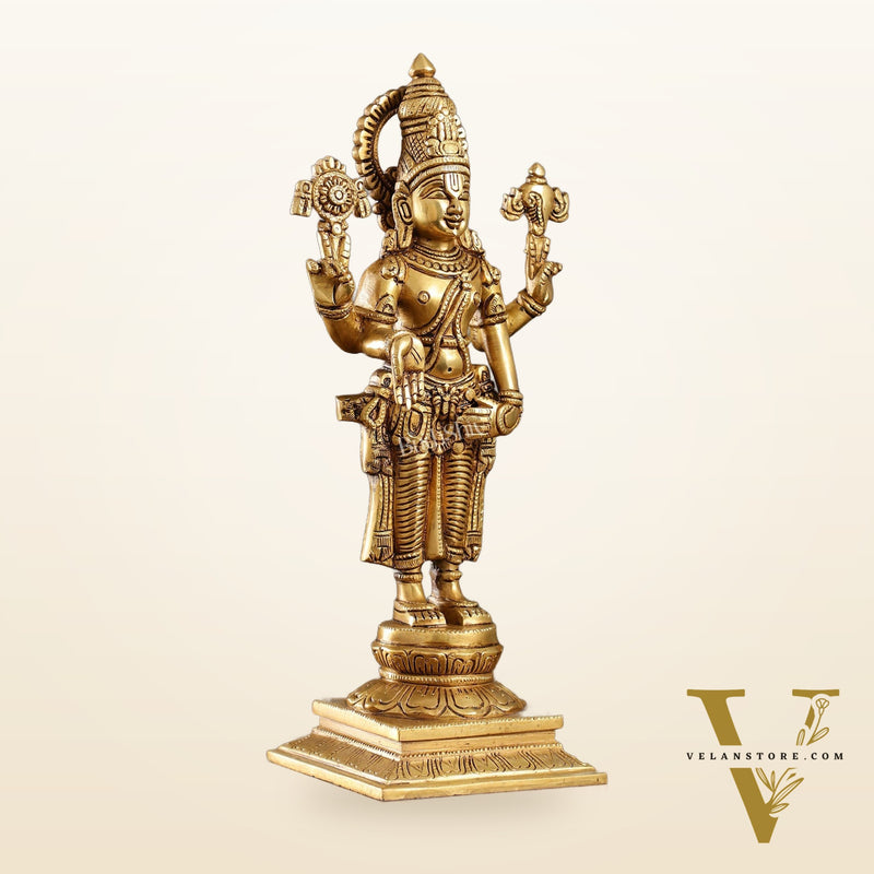 Brass Tirupati Balaji Lord Venkateshwara Superfine Statue | Sharp Features and Carvings 14"