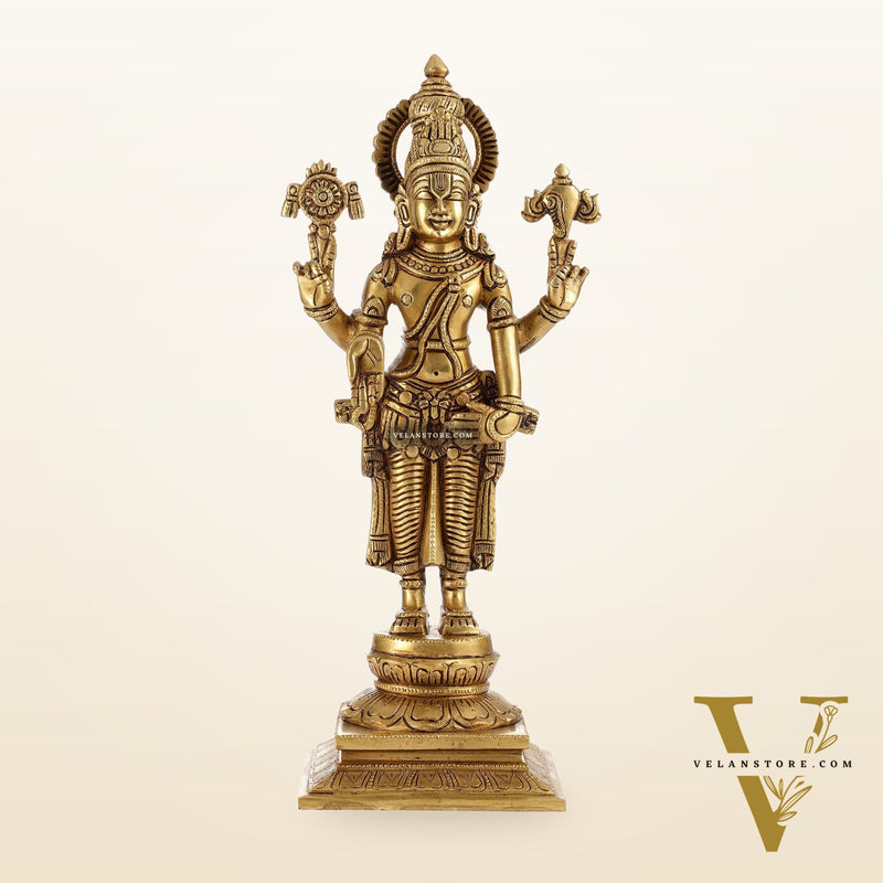 Brass Tirupati Balaji Lord Venkateshwara Superfine Statue | Sharp Features and Carvings 14"