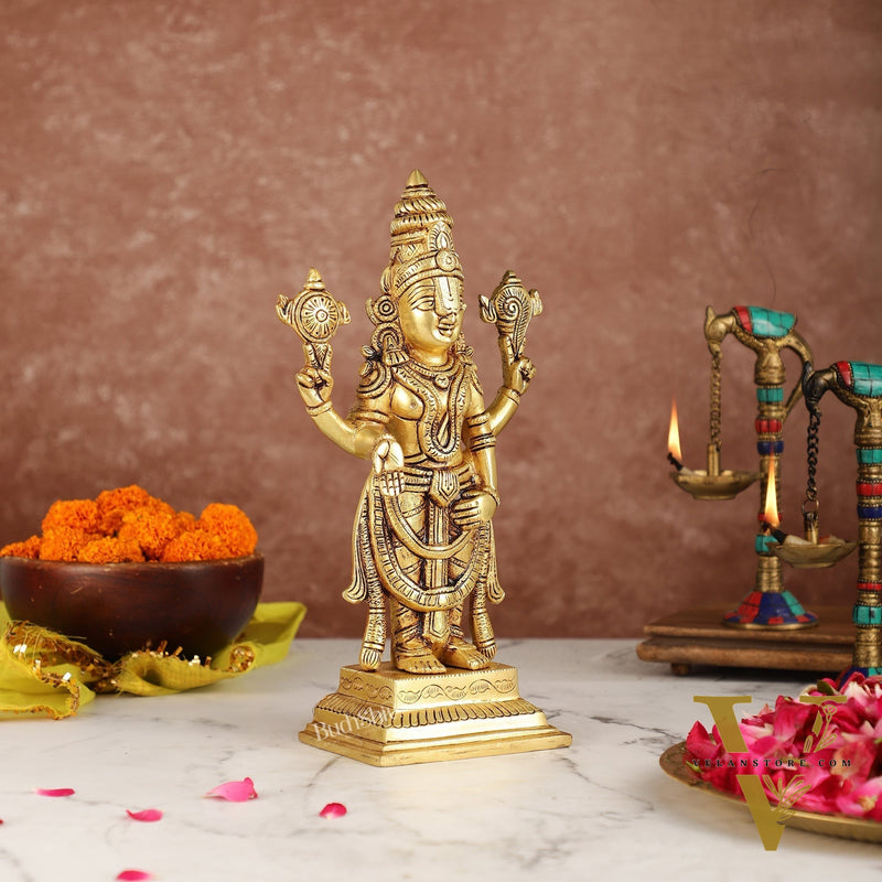 Brass Tirupati Balaji Lord Venkateshwara Swamy Idol | 11.5" Height | Divine Grace