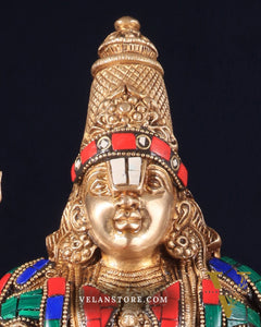 Brass Tirupati Balaji Lord Venkateshwara Swamy Statue - 16 Inch with stonework