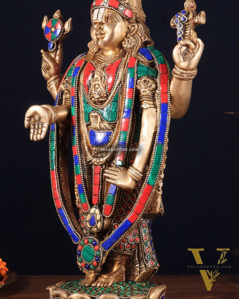Brass Tirupati Balaji Lord Venkateshwara Swamy Statue - 16 Inch with stonework