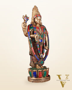 Brass Tirupati Balaji Lord Venkateshwara Swamy Statue - 16 Inch with stonework