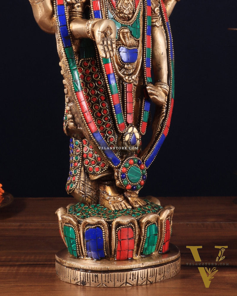 Brass Tirupati Balaji Lord Venkateshwara Swamy Statue - 16 Inch with stonework