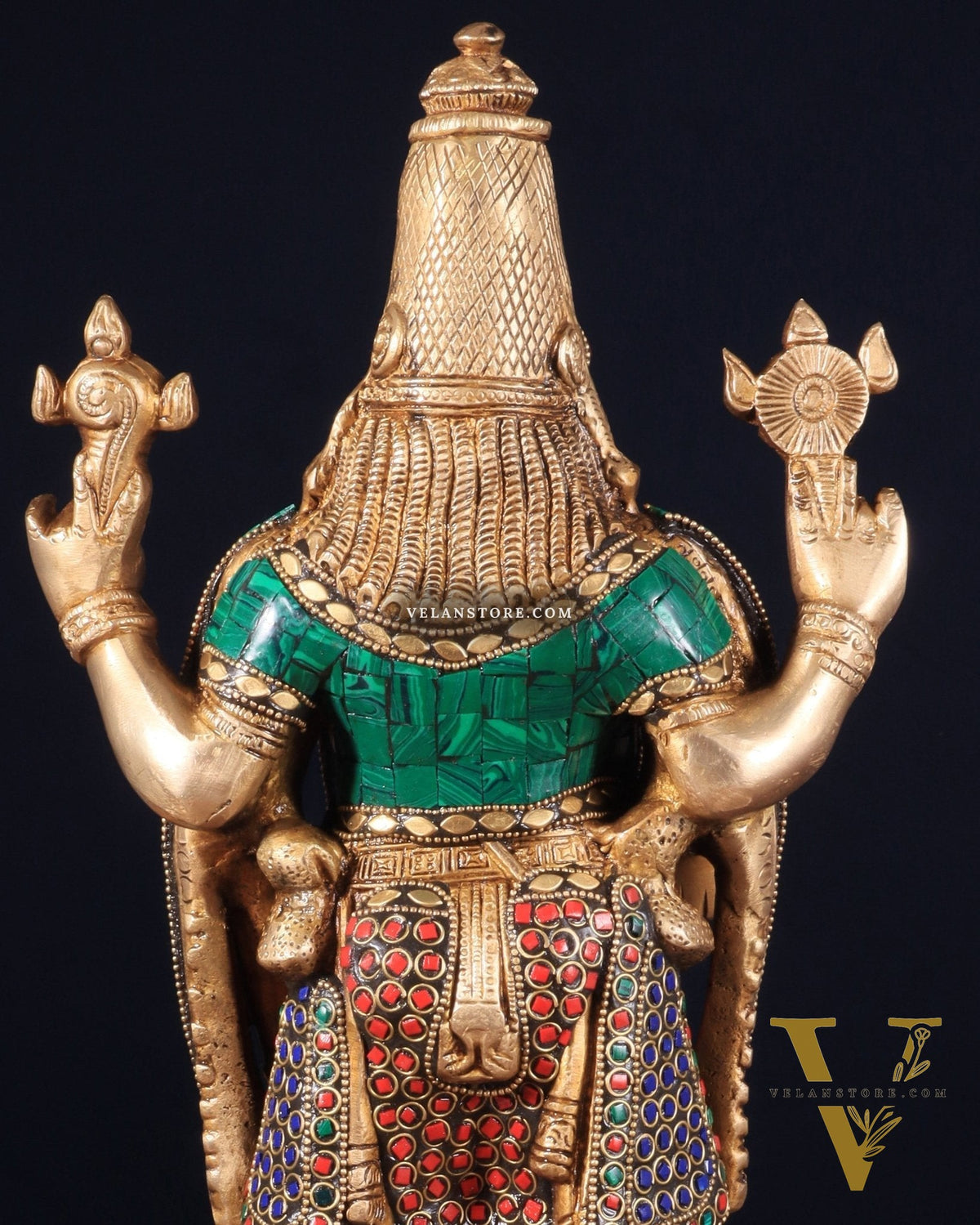 Brass Tirupati Balaji Lord Venkateshwara Swamy Statue - 16 Inch with stonework