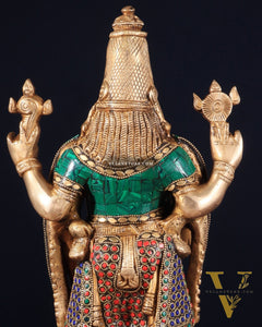 Brass Tirupati Balaji Lord Venkateshwara Swamy Statue - 16 Inch with stonework