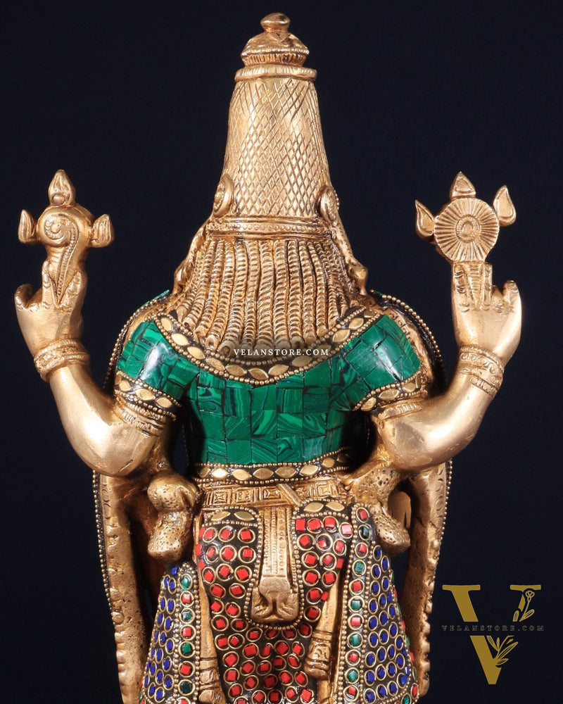 Brass Tirupati Balaji Lord Venkateshwara Swamy Statue - 16 Inch with stonework