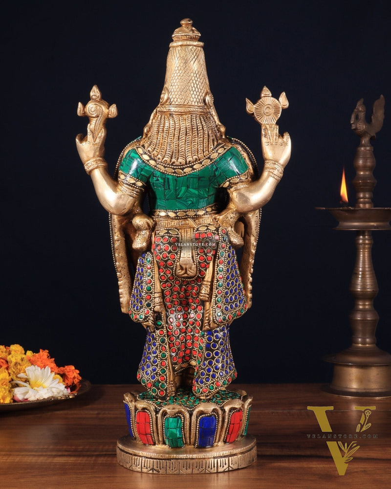 Brass Tirupati Balaji Lord Venkateshwara Swamy Statue - 16 Inch with stonework