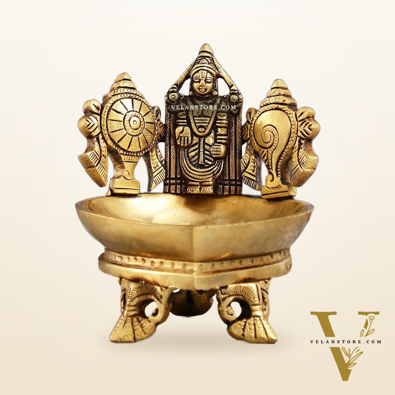 Brass Tirupati Balaji Shankh Chakra Lamp 5"
