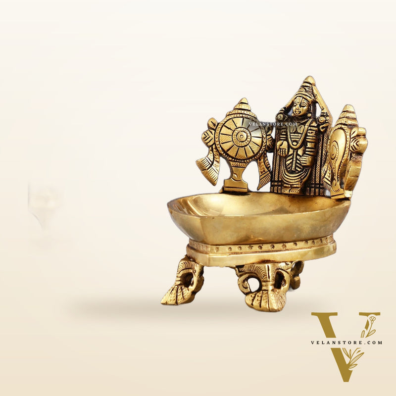 Brass Tirupati Balaji Shankh Chakra Lamp 5"