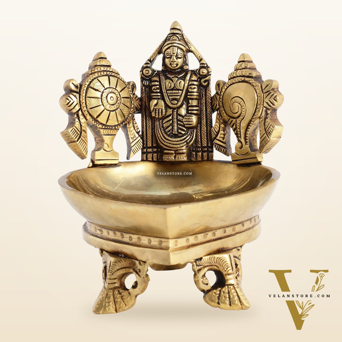 Brass Tirupati Balaji Shankh Chakra Lamp 5"