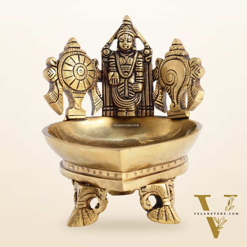 Brass Tirupati Balaji Shankh Chakra Lamp 5"