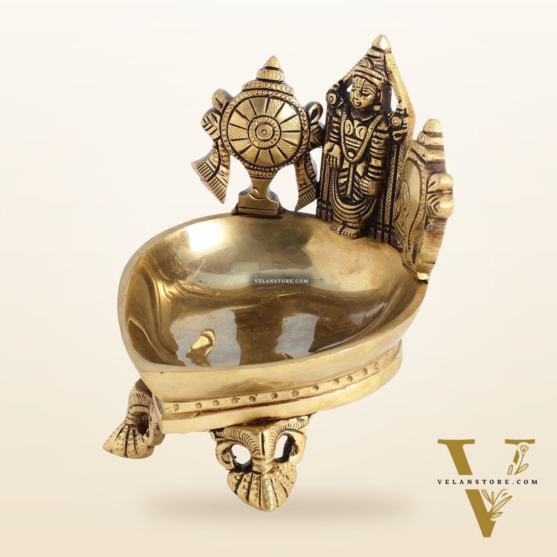 Brass Tirupati Balaji Shankh Chakra Lamp 5"