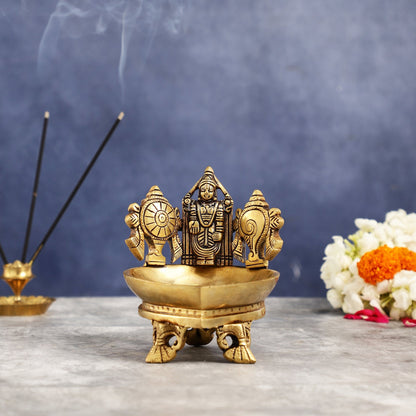 Brass Tirupati Balaji Shankh Chakra Lamp 5"