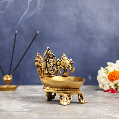 Brass Tirupati Balaji Shankh Chakra Lamp 5"