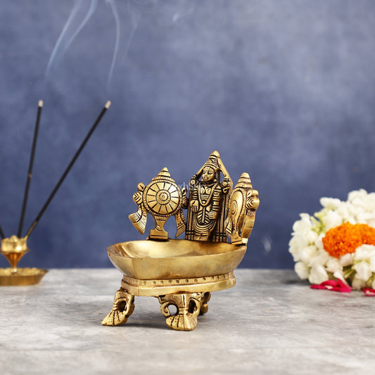 Brass Tirupati Balaji Shankh Chakra Lamp 5"