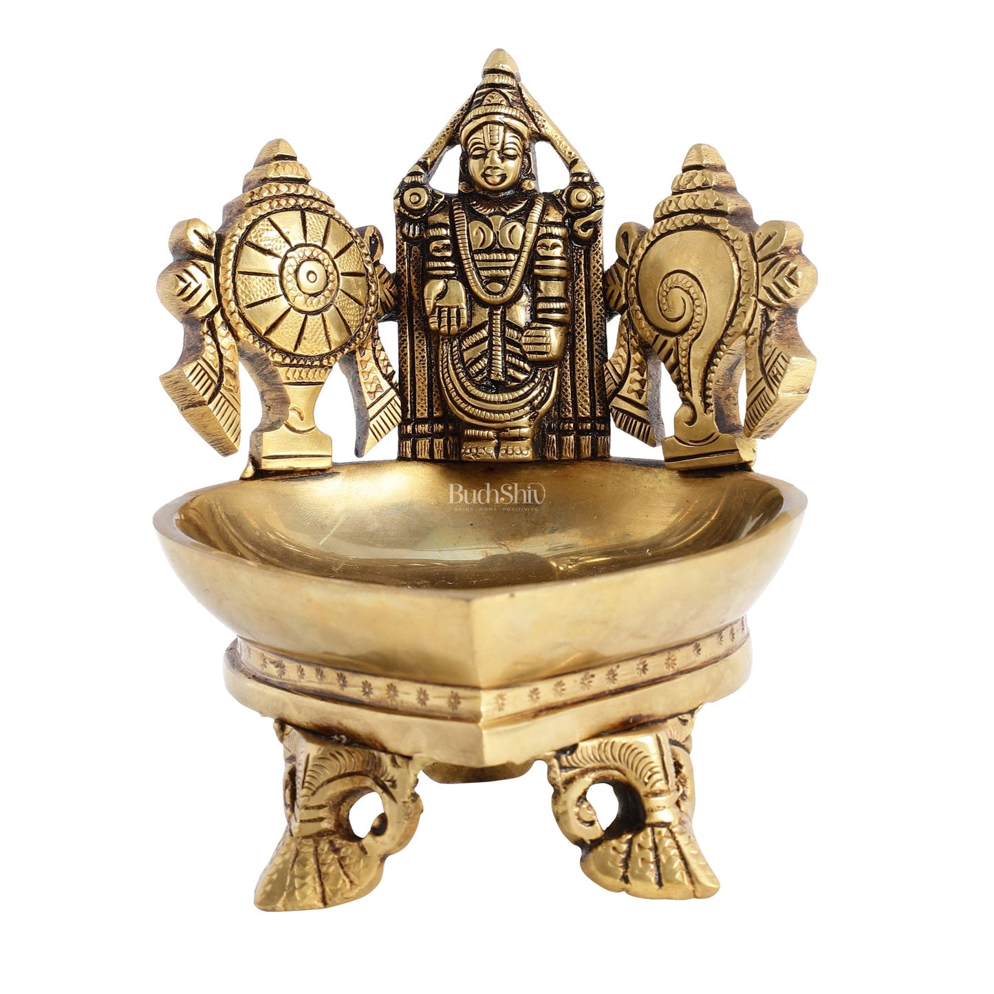Brass Tirupati Balaji Shankh Chakra Lamp 5"