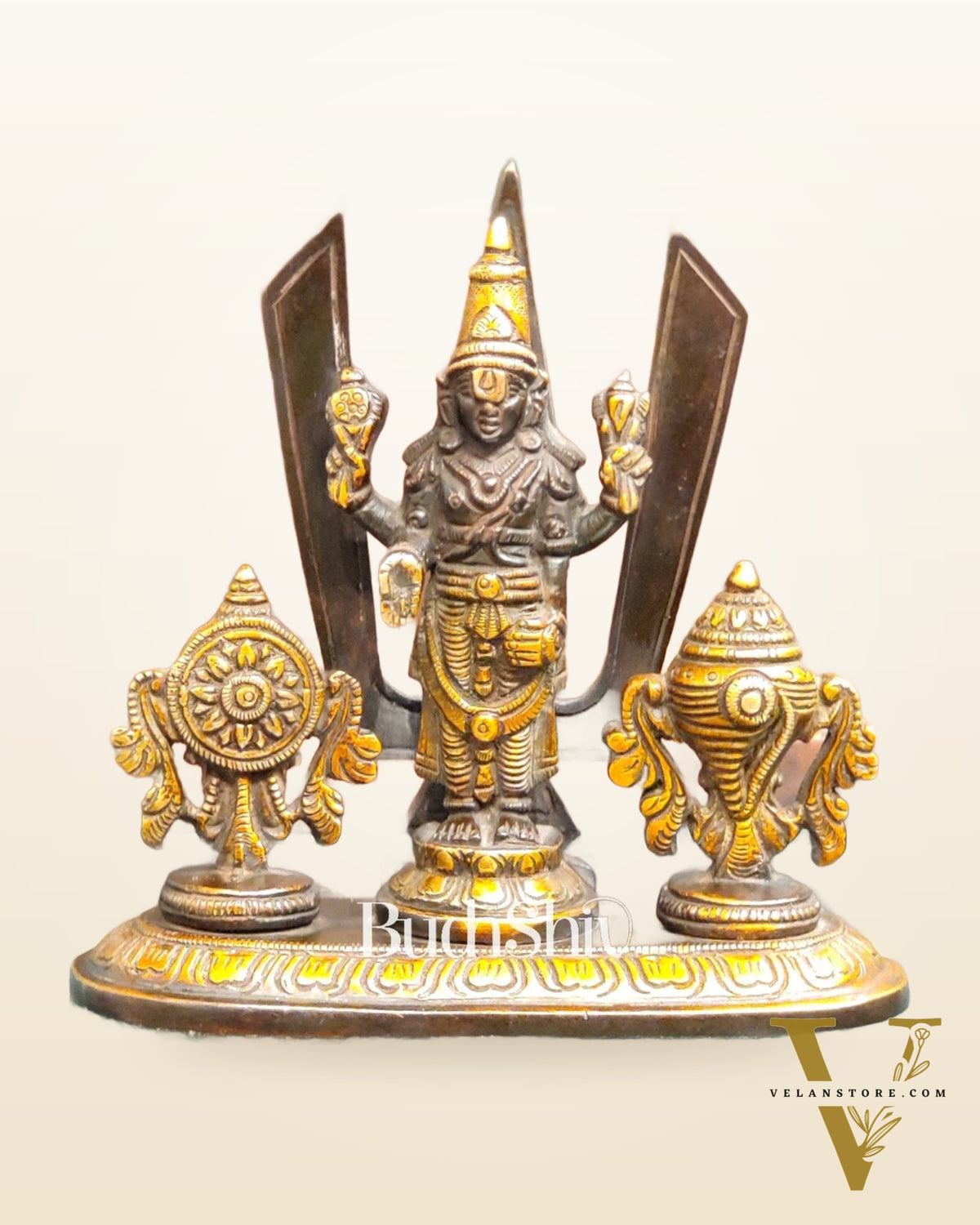 Brass Tirupati balaji Shankh Chakra Namah Accent 5 inch black gold