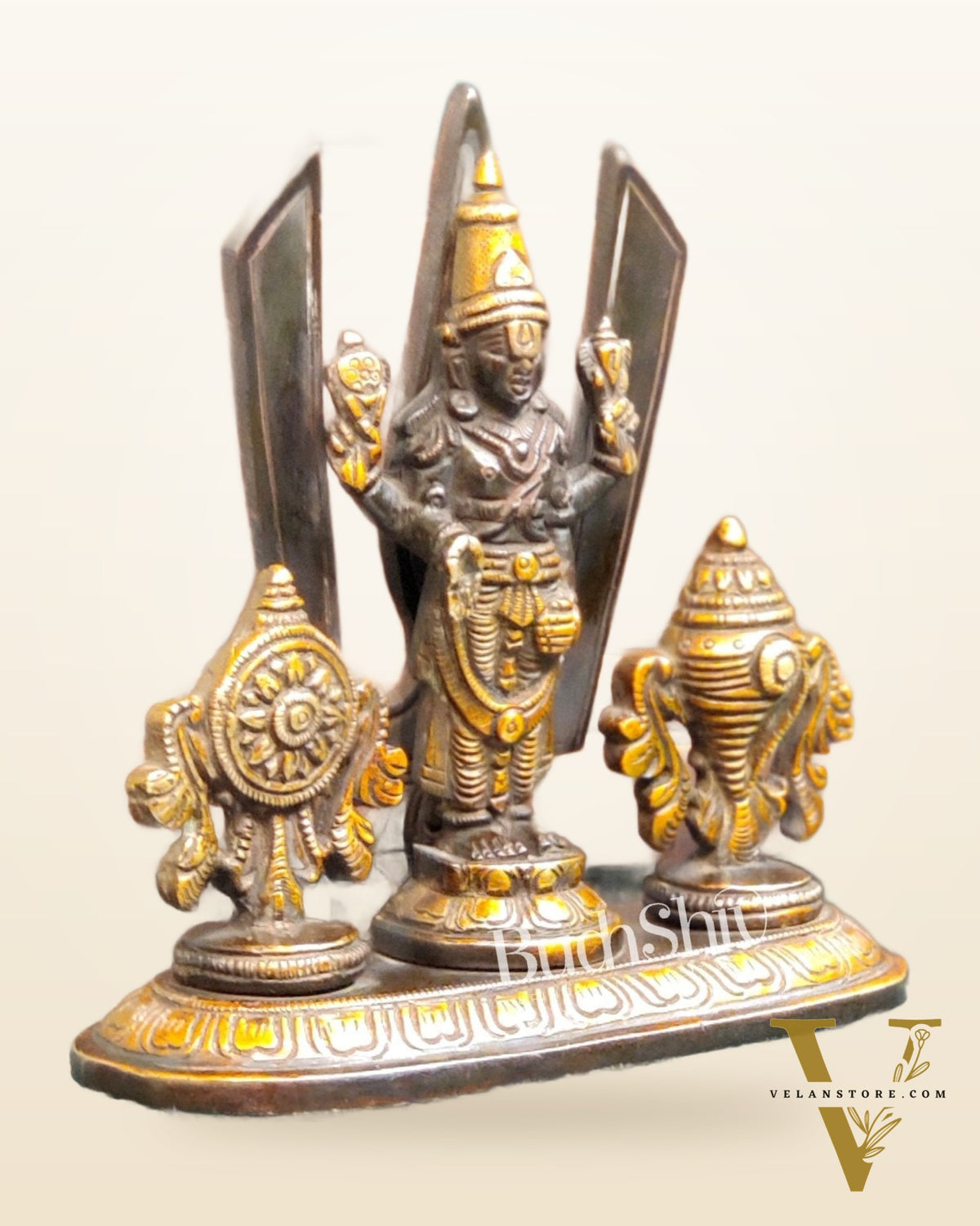 Brass Tirupati balaji Shankh Chakra Namah Accent 5 inch black gold