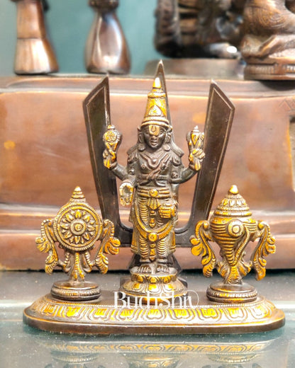 Brass Tirupati balaji Shankh Chakra Namah Accent 5 inch black gold