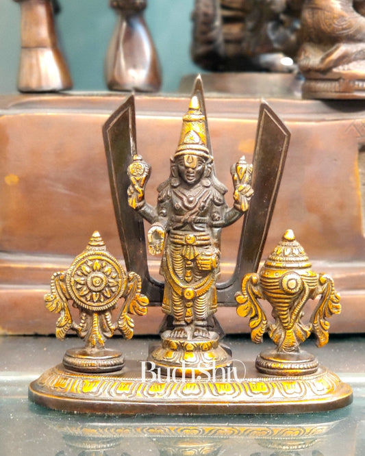 Brass Tirupati balaji Shankh Chakra Namah Accent 5 inch black gold