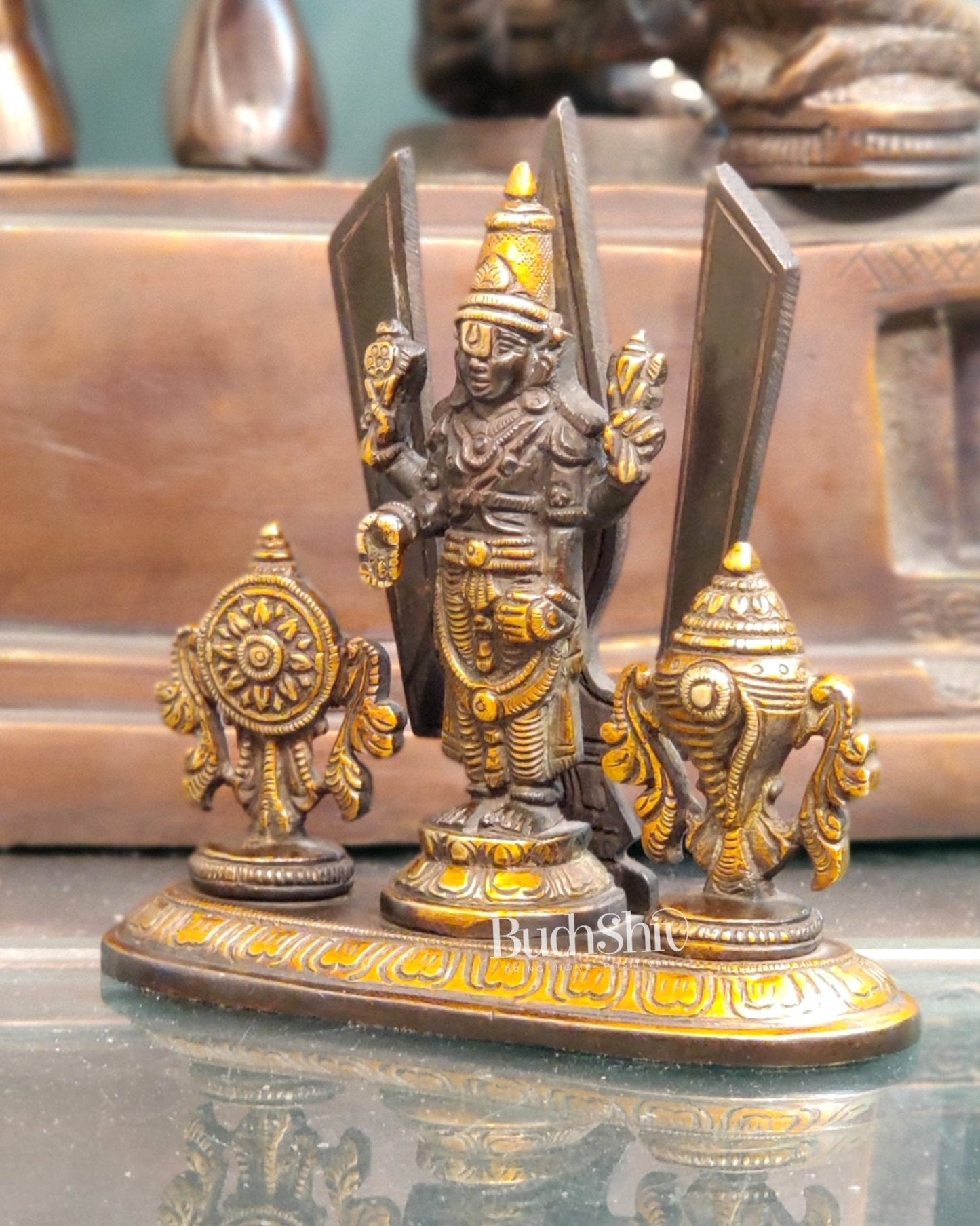 Brass Tirupati balaji Shankh Chakra Namah Accent 5 inch black gold