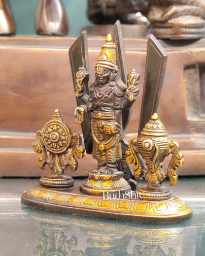 Brass Tirupati balaji Shankh Chakra Namah Accent 5 inch black gold