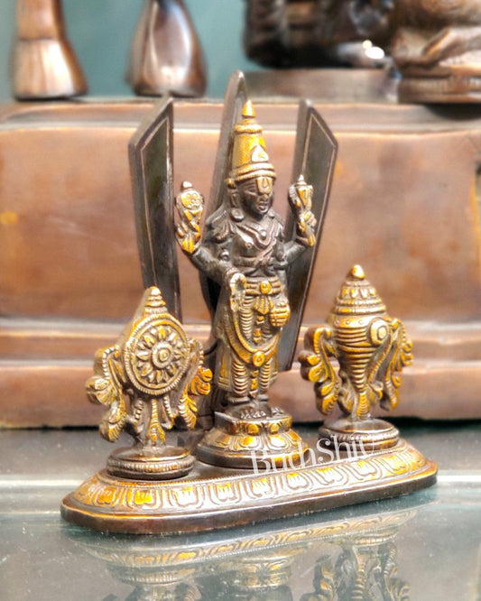 Brass Tirupati balaji Shankh Chakra Namah Accent 5 inch black gold