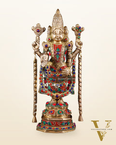 Brass Tirupati Balaji Statue 11 inch with meenakari Stonework