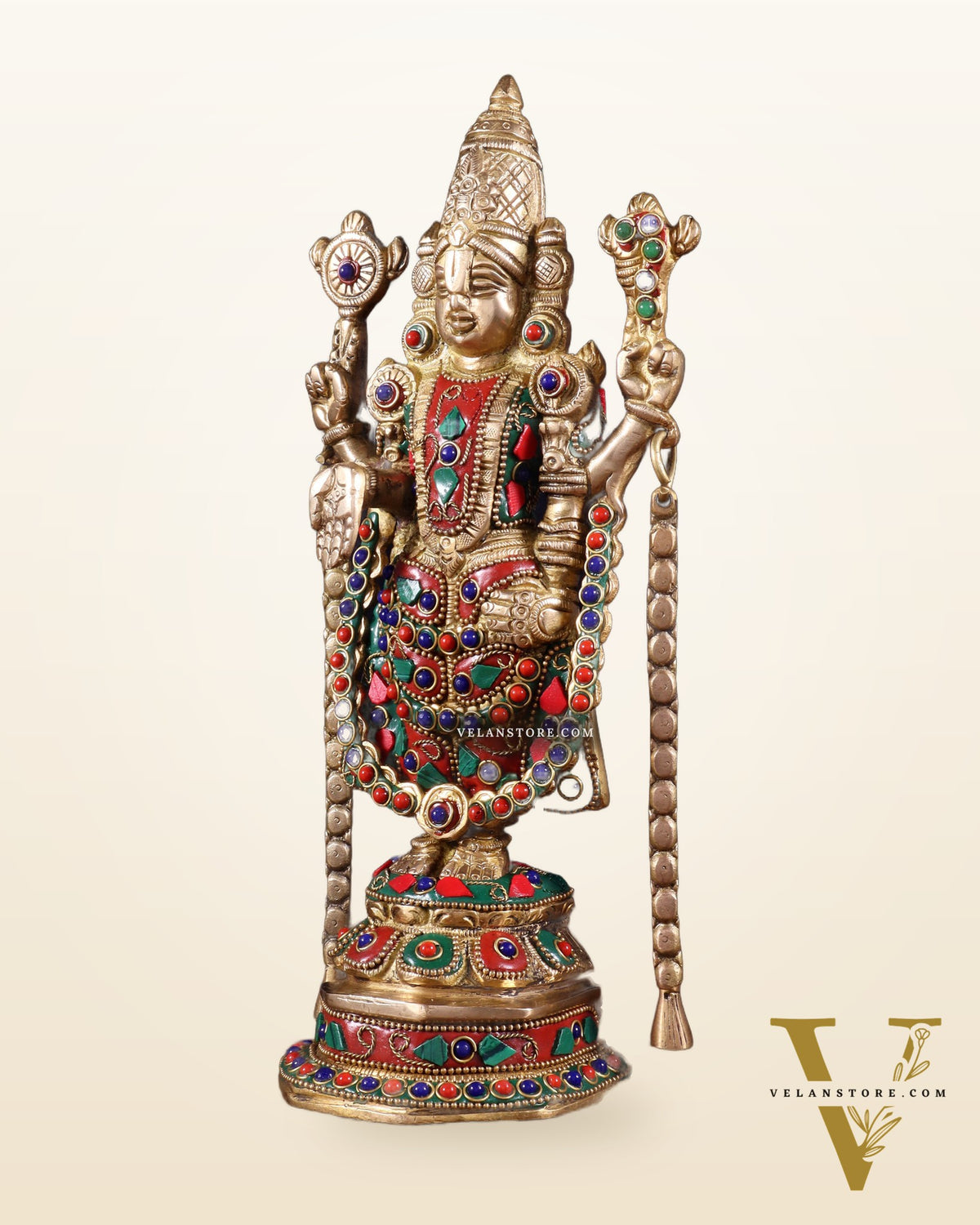 Brass Tirupati Balaji Statue 11 inch with meenakari Stonework