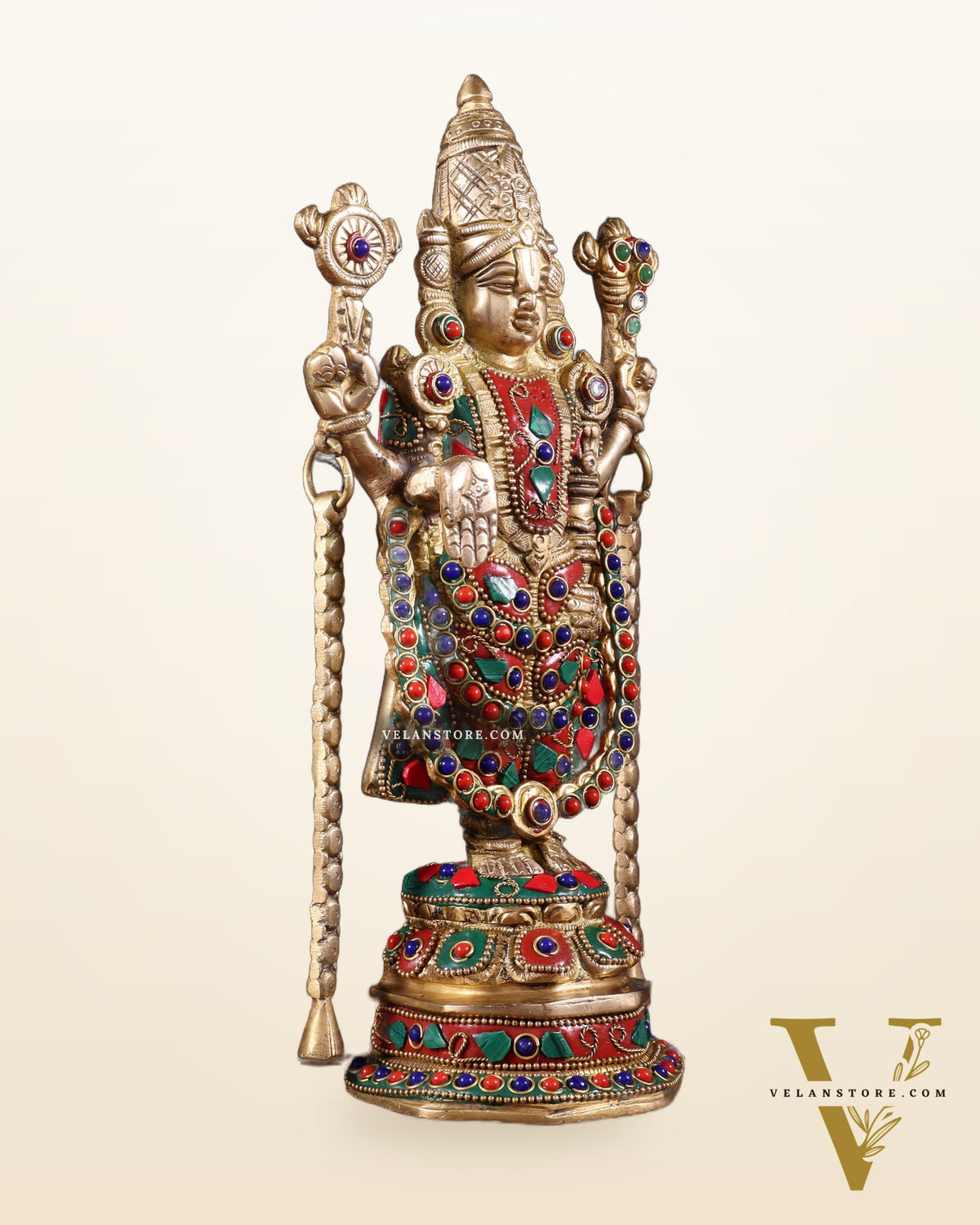Brass Tirupati Balaji Statue 11 inch with meenakari Stonework