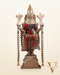 Brass Tirupati Balaji Statue 11 inch with meenakari Stonework