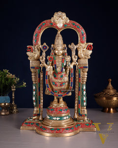 Brass Tirupati Balaji Statue 14" floral stones