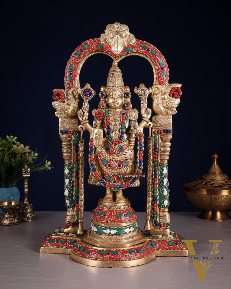 Brass Tirupati Balaji Statue 14" floral stones