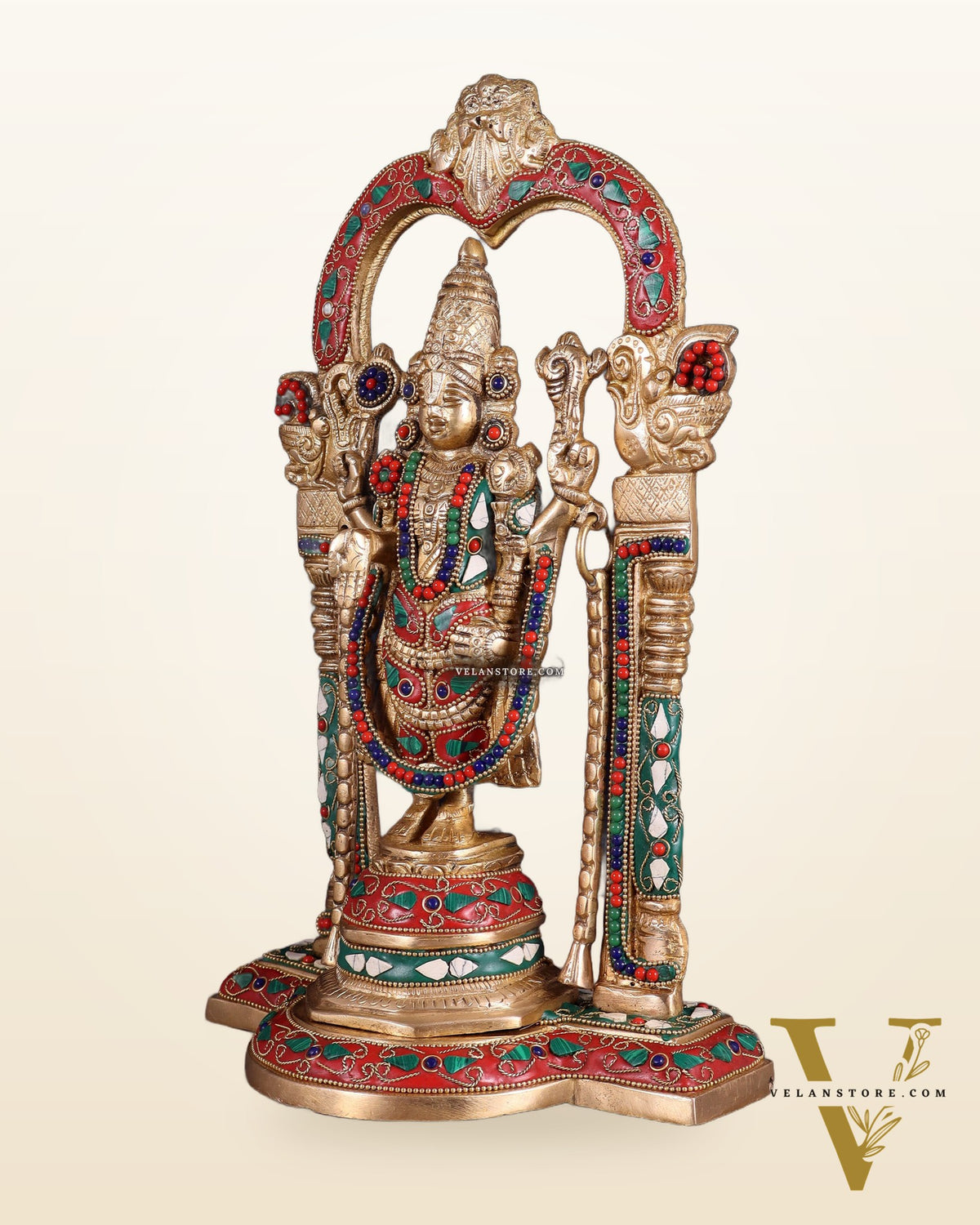 Brass Tirupati Balaji Statue 14" floral stones