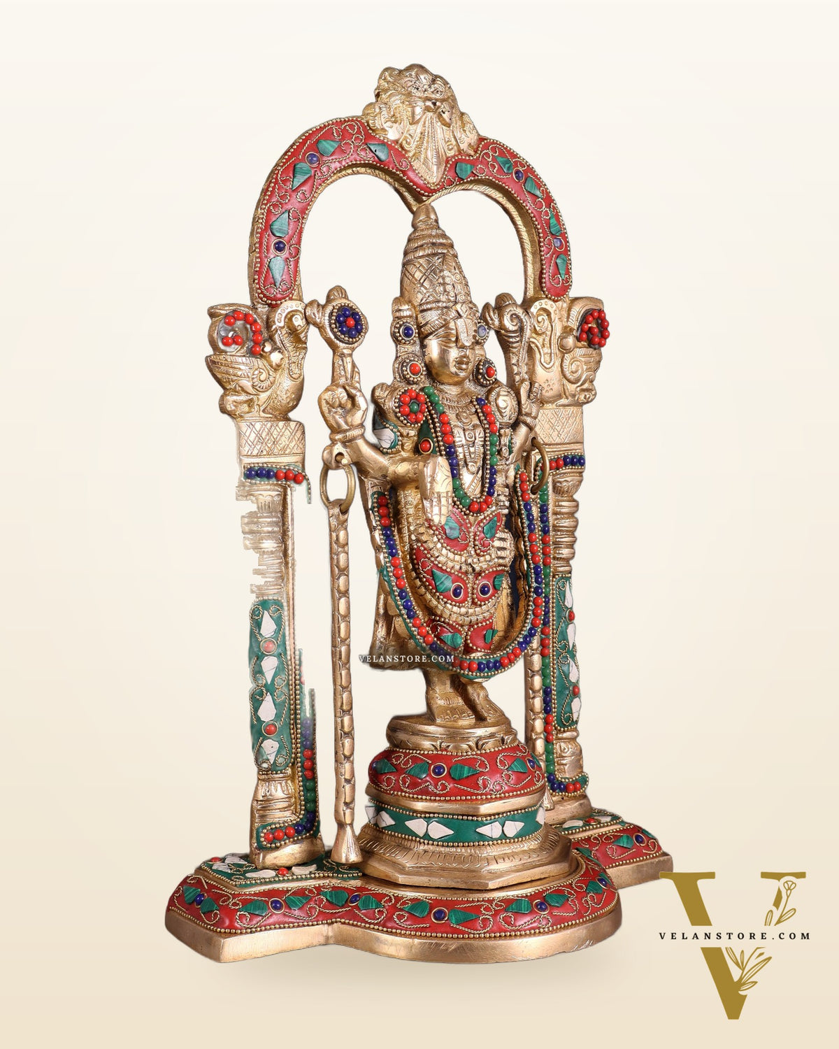 Brass Tirupati Balaji Statue 14" floral stones