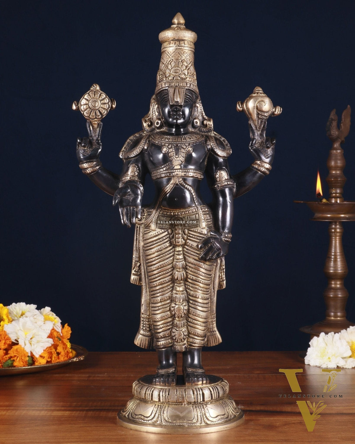 Brass Tirupati Balaji Statue 18 inch matte black and glossy gold