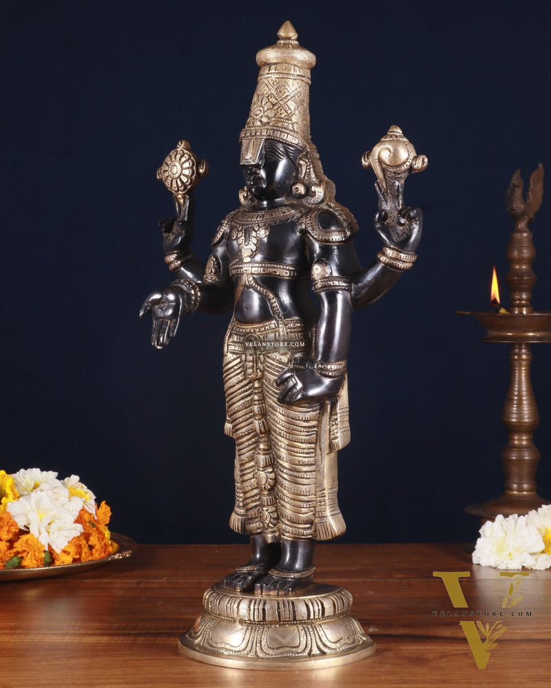 Brass Tirupati Balaji Statue 18 inch matte black and glossy gold