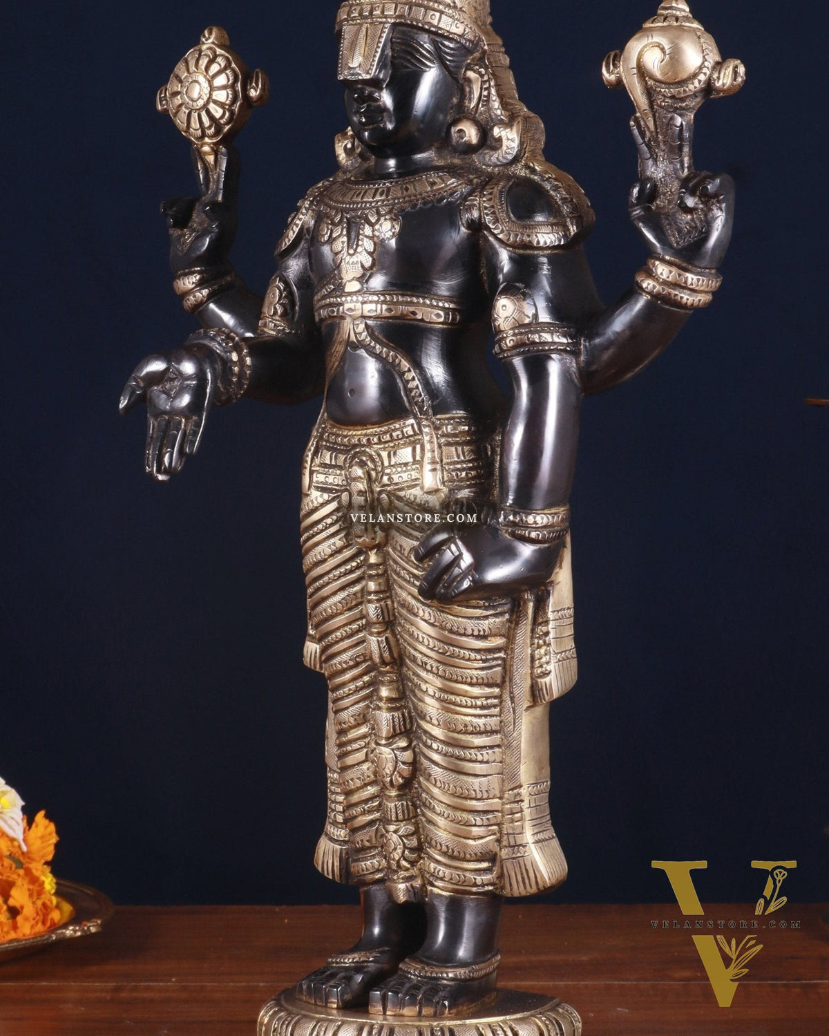 Brass Tirupati Balaji Statue 18 inch matte black and glossy gold