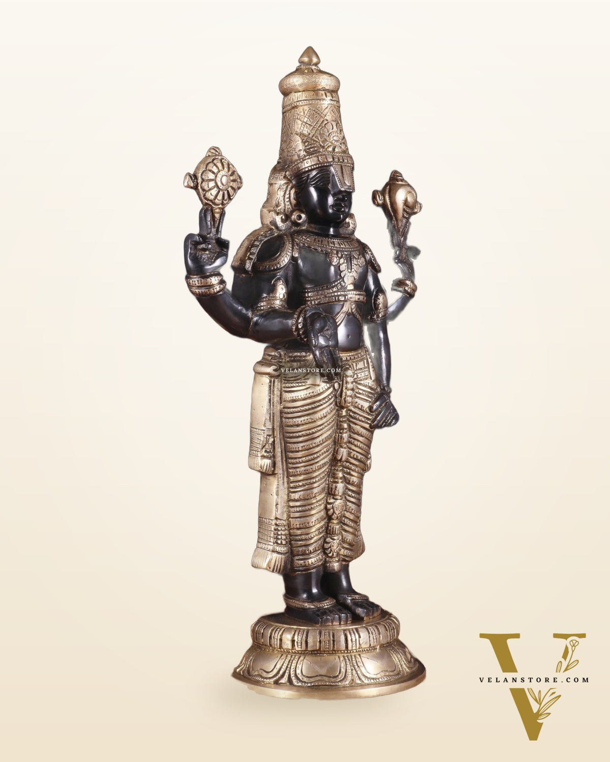 Brass Tirupati Balaji Statue 18 inch matte black and glossy gold