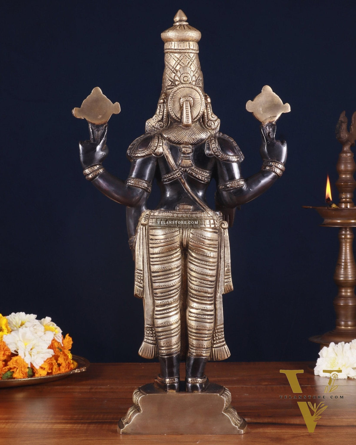 Brass Tirupati Balaji Statue 18 inch matte black and glossy gold