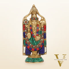 Brass tirupati Balaji statue 8" with stonework antique finish